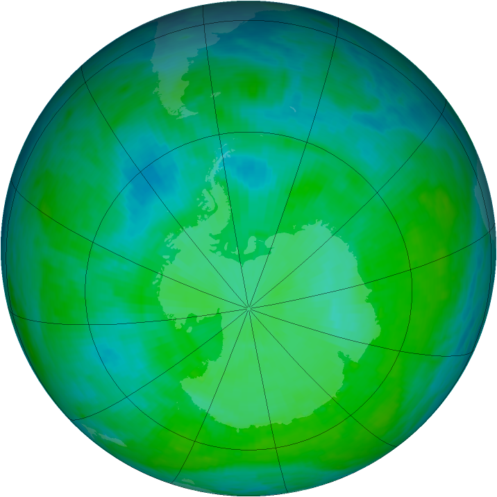 Antarctic ozone map for 29 December 1992